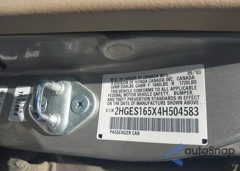 2004 Honda Civic Lx z USA, uszkodzony, nr VIN 2HGES165X4H504583